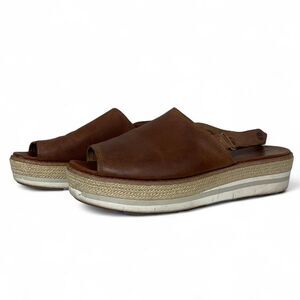 Timberland Brown Leather Platform Sandals Emerson Sensorflex Velcro Strap Sz 11